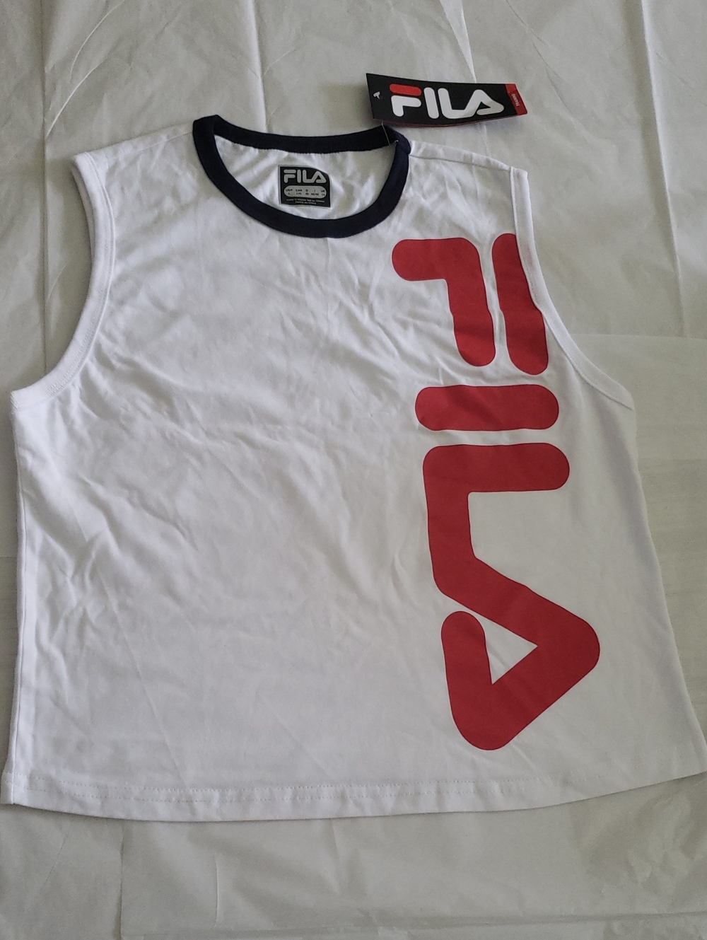 Fila New Cropped Logo Muscle Top Tank Women's  L White 🎉HP